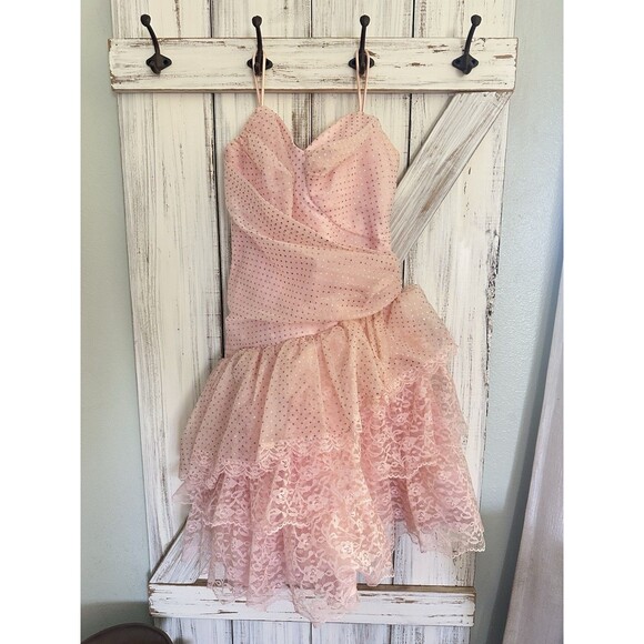 Vintage 80s Loralie Original Pink Dress w/ Lace sz 08 - Picture 1 of 8